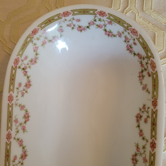 ANTIQUE Victoria Austria Celery Bowl Pink Rose Garland Pattern - Picture 9 of 12